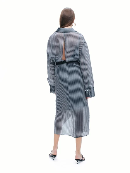 Nocturne Kadın Çizgili Gömlek Elbise N25YN2522 - Resim 4