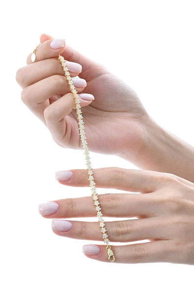 Gümüş altın yaldızlı zirkon taşlı modern görünümlü kayan yıldızlar bileklik SGTL12851GOLD - Resim 3