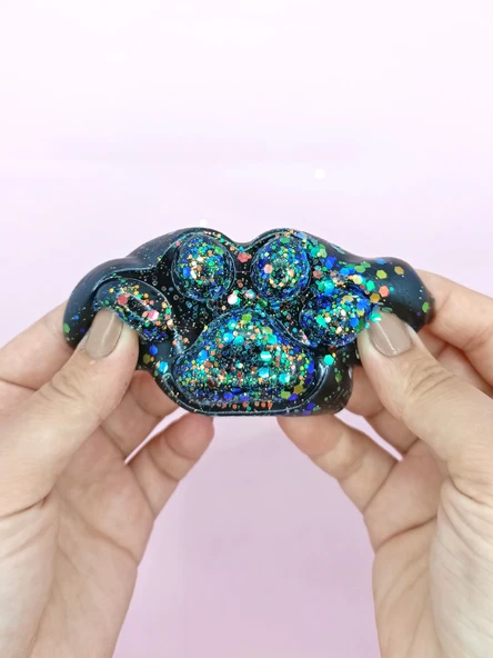 Küçük Pati Squishy Simli Kedi Pati Sıkma 7 cm Pati Sukuşi - Siyah - 4