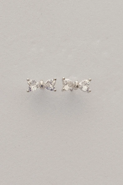 Gümüş rodyumlu kalp kesim zirkon taşlı fiyonk küpe SGTL12840RODAJ - Resim 4