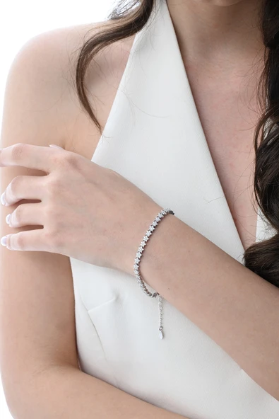 Gümüş rodyumlu zirkon taşlı modern görünümlü kayan yıldızlar bileklik SGTL12851RODAJ - Resim 5