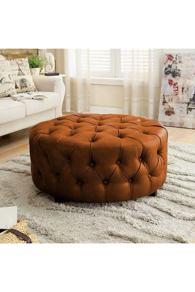 Kapitoneli Yuvarlak Suni Deri Puf/orta Sehpa/75cm