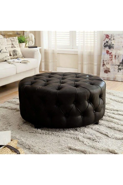 Kapitoneli Yuvarlak Suni Deri Puf/orta Sehpa/75cm - 3