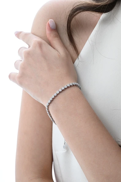 Gümüş rodyumlu zirkon taşlı modern görünümlü kayan yıldızlar bileklik SGTL12851RODAJ - Resim 4