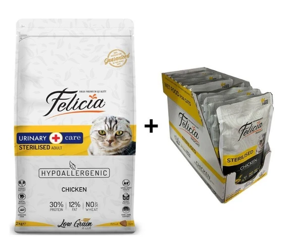 Felicia Tavuklu Kısırlaştırılmış Yetişkin Kedi Maması 2 Kg + 12 Adet Felicia Tavuklu Kısır Yaş Mama 85 Gr ürün görseli