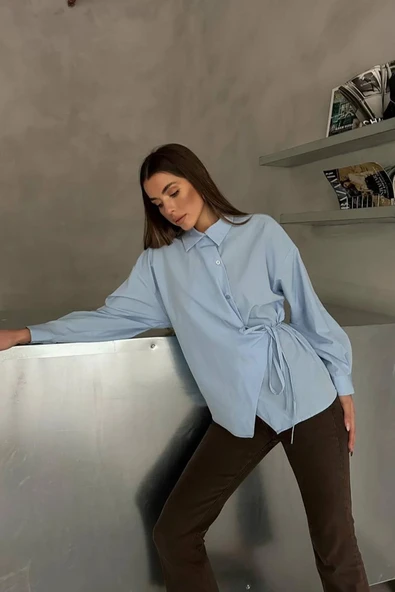 Jasmin Mavi Yandan Bağlamalı Trend Gömlek JASMIN-1453 - 2