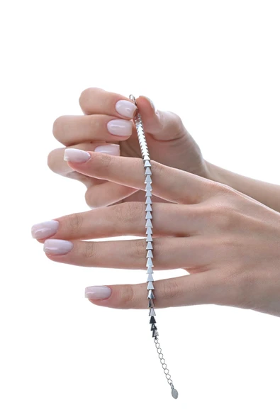 Gümüş rodyumlu modern görünümlü ardışık üçgenler bileklik SGTL12852RODAJ ürün görseli