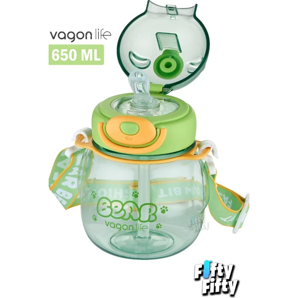 VAGONLİFE 650 ML PİPETLİ BOYUN ASKILI SU MATARASI Yeşil - 3