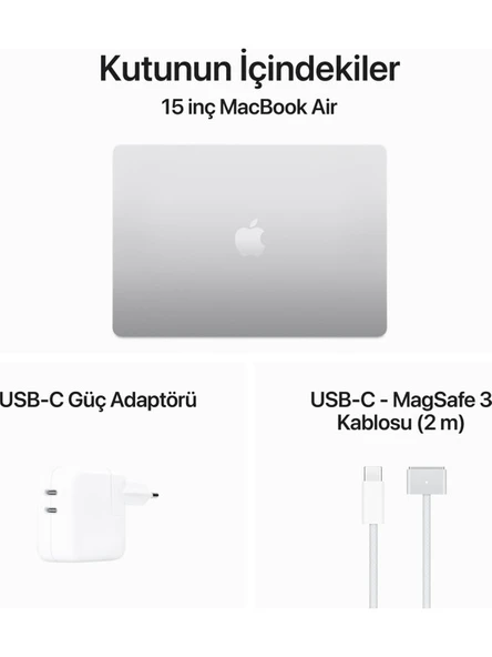 MacBook Air M3 Çip 16GB 512GB SSD macOS 15" Taşınabilir Bilgisayar Gümüş MXD23TU/A - 9