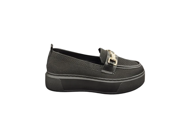 Ventes 3461001Z 4 cm Kalın Taban Taş Toka Detaylı Günlük Kadın Triko Loafer Ayakkabı