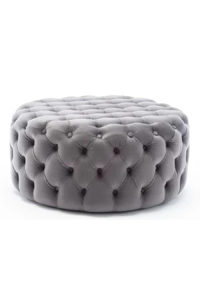Kapitoneli Yuvarlak Puf/orta Sehpa/75cm Kadife - 7
