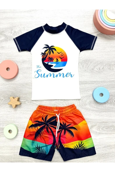 Erkek Çocuk 2'li  Mayo Takımı (Şort-Tişört) 3-10 Yaş 12269 - 4