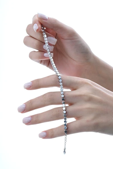 Gümüş rodyumlu modern görünümlü kayan yıldızlar bileklik SGTL12856RODAJ - Resim 4