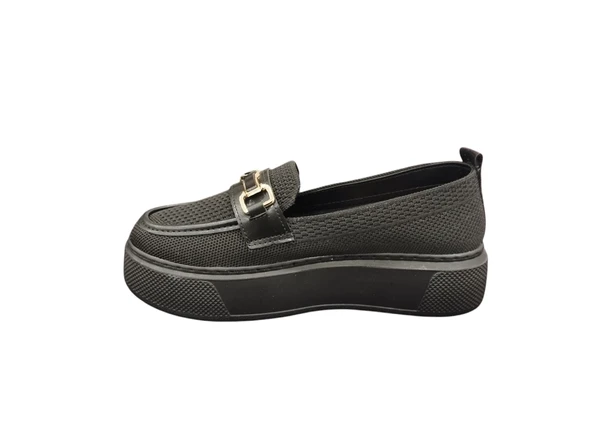 Ventes 3461001Z 4 cm Kalın Taban Taş Toka Detaylı Günlük Kadın Triko Loafer Ayakkabı - 2