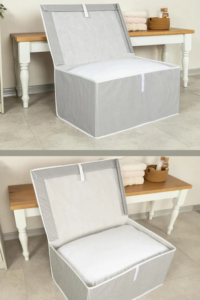 Mega Kutu Hurç, Yastık Çarşaf Kıyafet Dolap İçi Düzenleyici Mukavva Destekli (60x40cm) 3 Adet Gri - Resim 2