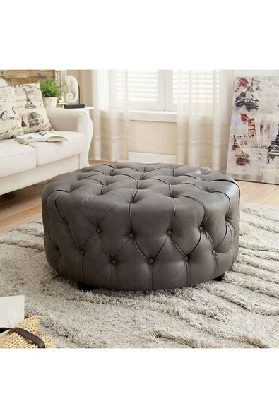 Kapitoneli Yuvarlak Suni Deri Puf/orta Sehpa/75cm - 4