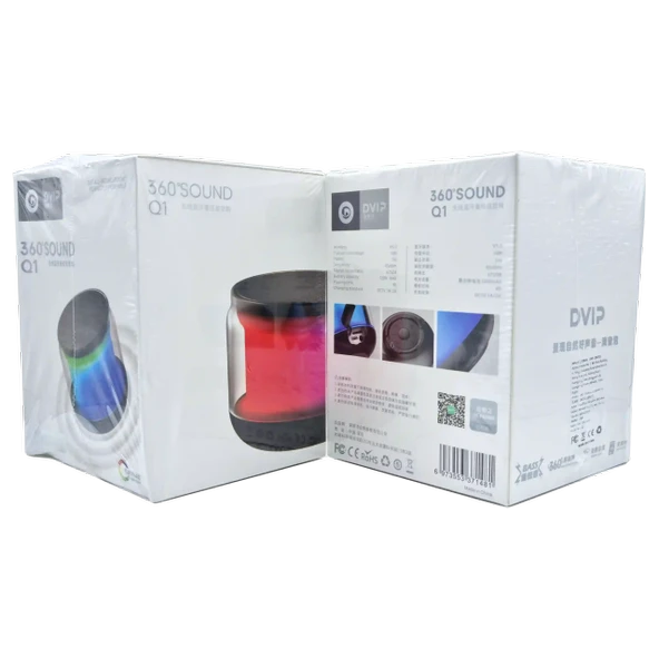 360 Sound 5W Işıklı FM Bluetooth Super Bass Höparlör Dvip Q1