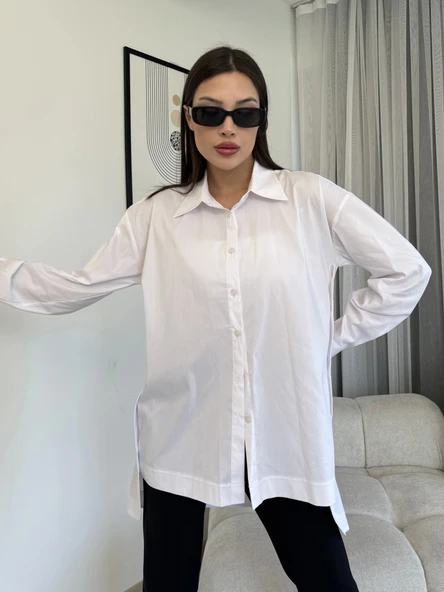 Düğme Detaylı Poplin Gömlek 6014-Beyaz - 2
