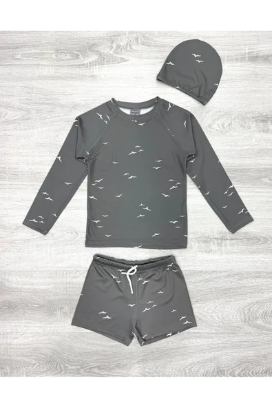 Erkek Çocuk 3'lü Mayo Takımı (Şort+Tişört+Bone) 2-8 Yaş 12218 - 3