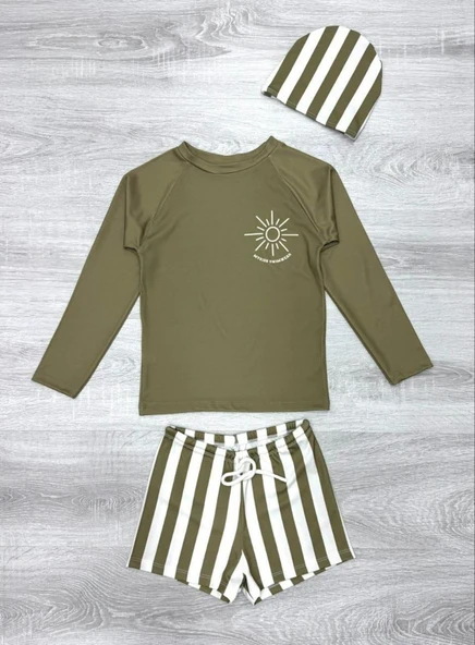 Erkek Çocuk 3'lü Mayo Takımı (Şort+Tişört+Bone) 2-8 Yaş 12218