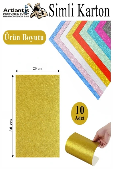 Simli Karton A4 20x30 cm 10 Renk 1 Paket 10 lu Simli Karton Parıltılı Kağıt Anasınıfı Kreş Etkinlik Proje Dekoratif - 2