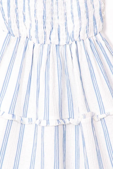 LACİEL PARİS KIZ ÇOCUK ÇİZGİLİ PAMUKLU ASKILI YAZLIK ELBİSE - Resim 2