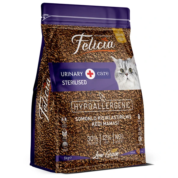Felicia  Somonlu Az Tahıllı Kısırlaştırılmış Kedi Maması HypoAllergenic Kedi Maması 1 KG