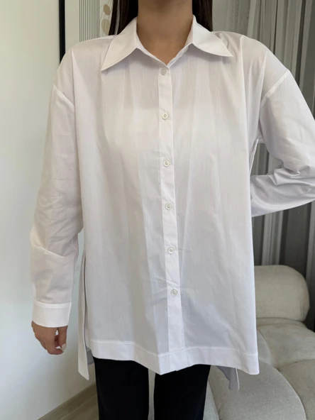 Düğme Detaylı Poplin Gömlek 6014-Beyaz - 4