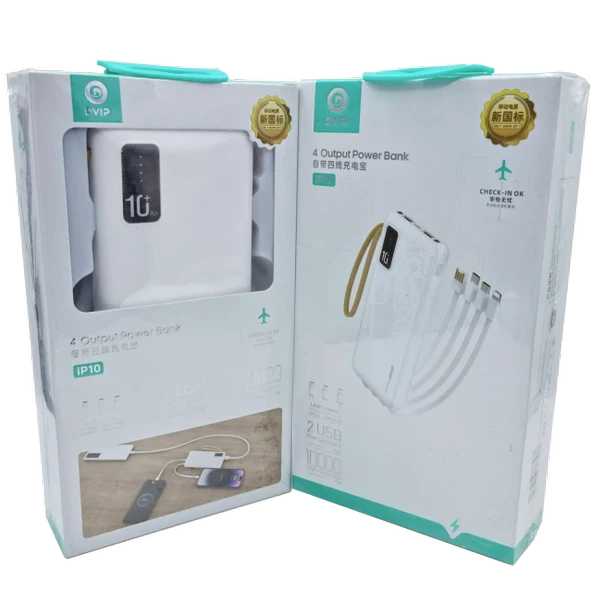 4 Port 10.000 mAh Kablolu Powerbank IP10