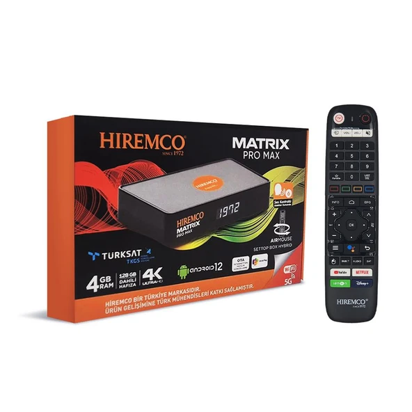 Hiremco Matrix Pro Max 4K 128GB Android 12 Uydu Alıcısı