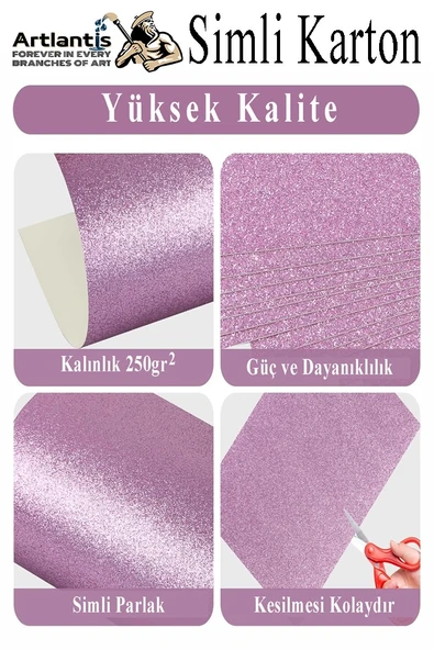 Simli Karton 50x70 cm 10 Renk 1 Paket 10 lu Simli Karton Parıltılı Kağıt Anasınıfı Kreş Etkinlik Proje Dekoratif - 4