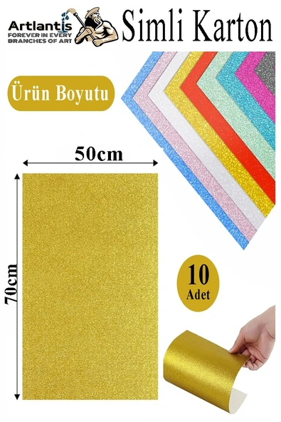 Simli Karton 50x70 cm 10 Renk 1 Paket 10 lu Simli Karton Parıltılı Kağıt Anasınıfı Kreş Etkinlik Proje Dekoratif - 2