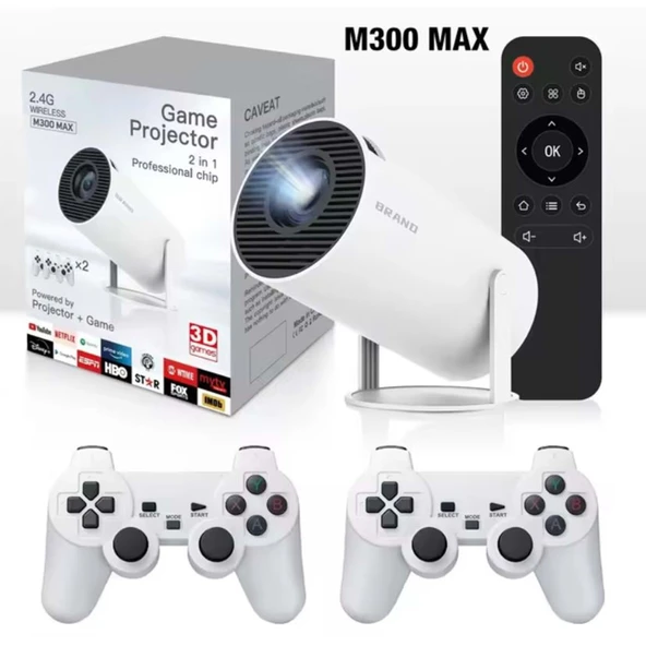 M300 MAX Retro video oyunu konsolları Android 11 sistemi mini taşınabilir akıllı projektör 720p ev projektör 64GB 46000 + oyunlar