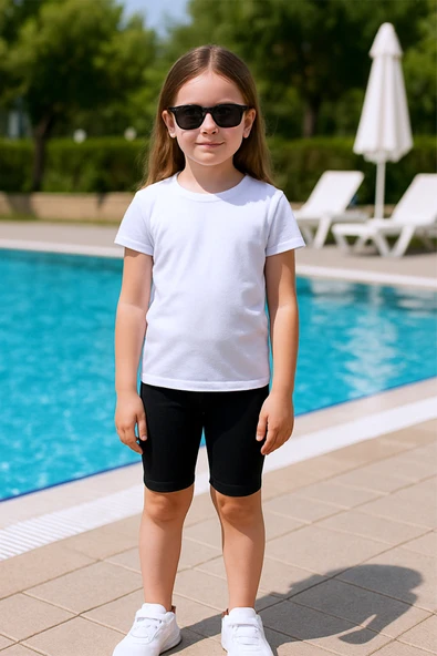 KIZ ÇOCUK KISA TAYT DÜZ RENK BELİ LASTİKLİ D27 - Resim 8