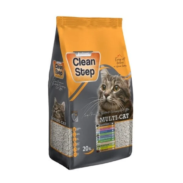 Clean Step Activated Aktif Karbonlu Çoklu Kediler İçin İnce Taneli Topaklanan Bentonit Kedi Kumu 20 Lt