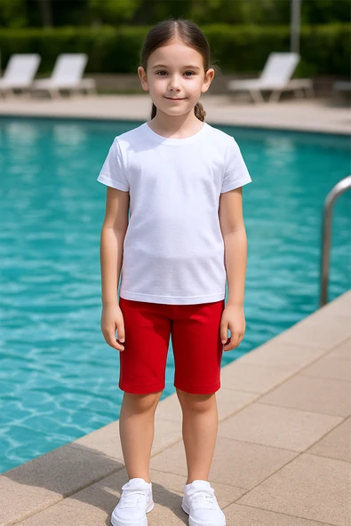 KIZ ÇOCUK KISA TAYT DÜZ RENK BELİ LASTİKLİ D27 - Resim 5