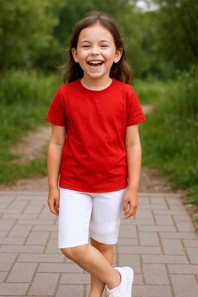 KIZ ÇOCUK KISA TAYT DÜZ RENK BELİ LASTİKLİ D27 - Resim 2