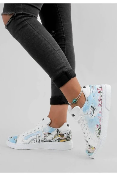 Kadın Vegan Deri Beyaz Sneakers - Lago Di Como Tasarım