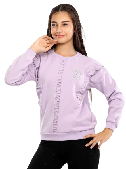 KALP NAKIŞLI FIRFIRLI KIZ SWEATSHIRT