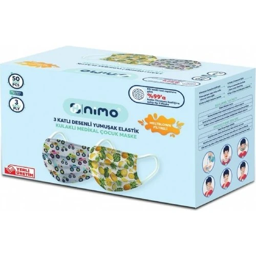 Maske Cocuk Yenı Nesıl Elastık Iplı Meltblownlu 50 Lı Nımo Desenlı