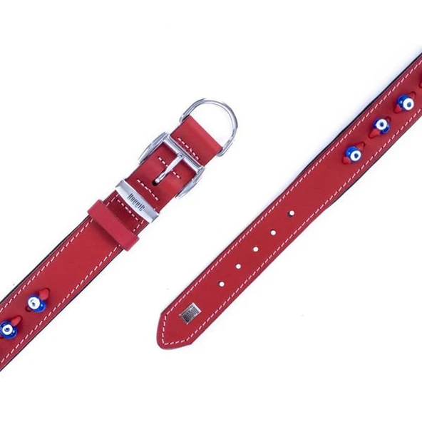Doggie Comfort Deri Nazar Boncuklu Köpek Boyun Tasması Large Kırmızı 4x57-65 Cm - 5
