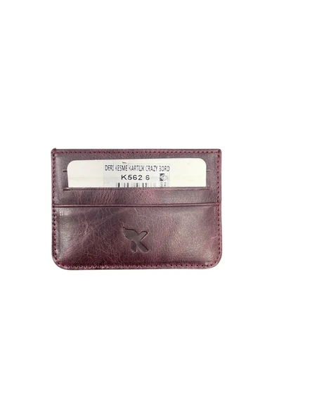Karali Deri Kesme Kartlık Crazy Bordo k562-6