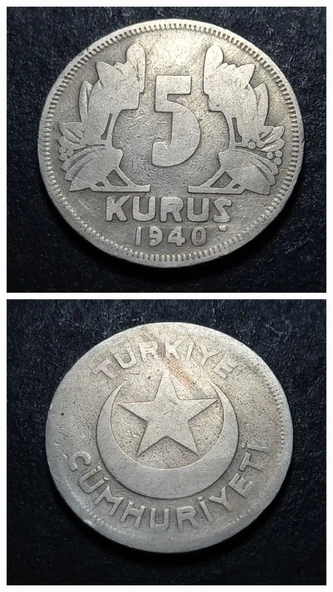 Escoines Koleksiyon 39963680e6bd14a48b 1940 5Kuruş ÇT/ÇÇT eski madeni para