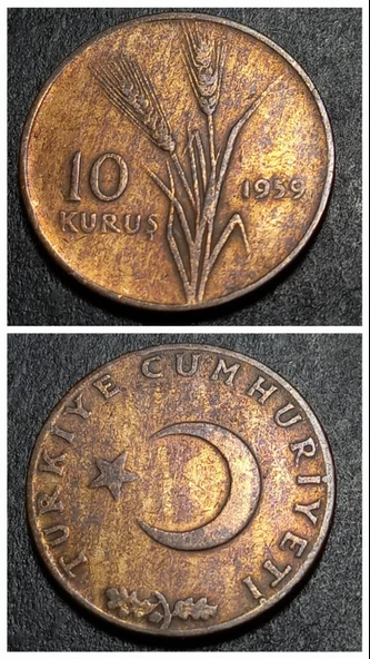Escoines Koleksiyon 39963680e6d6f57cfd 1959 10Kuruş Nadir azçıkar ÇT+ eski madeni para ürün görseli 1