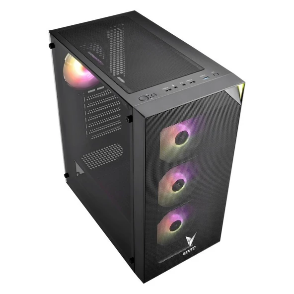 VENTO VG3400S PSU YOK 4x12CM RGB FAN ATX MESHED PANEL 2xUSB2.0/1xUSB3.0 SIYAH GAMING KASA - 3