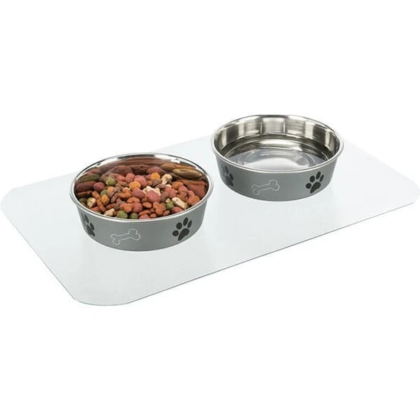 Trixie Köpek Plastik Mama ve Su Kabı Servisi Şeffaf 48x30 Cm - 2