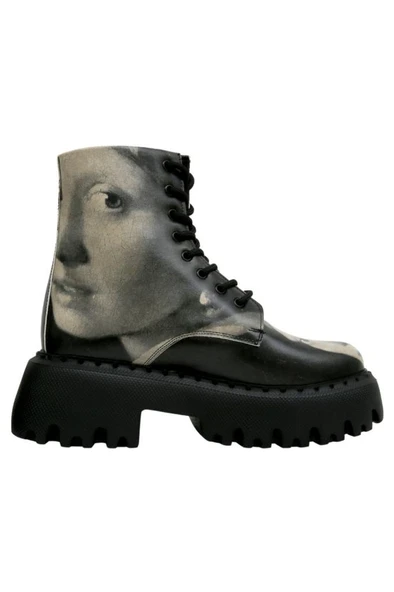 Kadın Vegan Deri Siyah Uzun Bot - Girl With a Pearl Earring Tasarım - 4