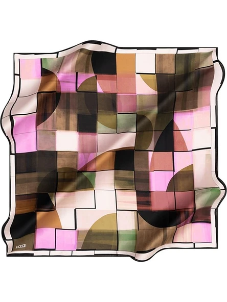 Geometrik Desenli  İpek Krep Saten Eşarp - İlkbahar - Yaz-  8990701-351 Sura ürün görseli