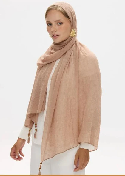 Müslin Püsküllü Bürümcük Pamuklu Şal - Resim 2