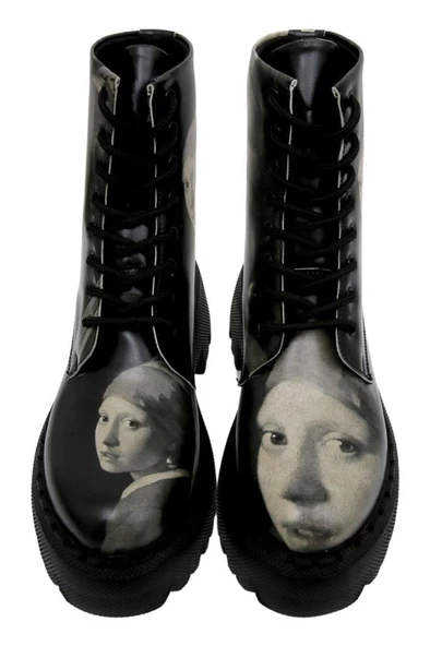 Kadın Vegan Deri Siyah Uzun Bot - Girl With a Pearl Earring Tasarım - 2